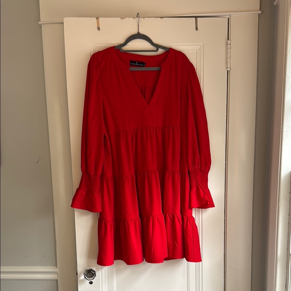 Pomander Place Red Long Sleeve V-Neck dress